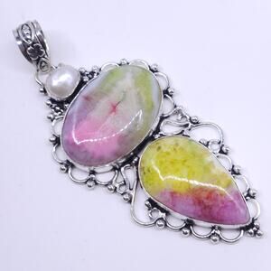 Multi-Color Gemstone Sterling Silver Pendant with Pearl Accent - Elegant Gift